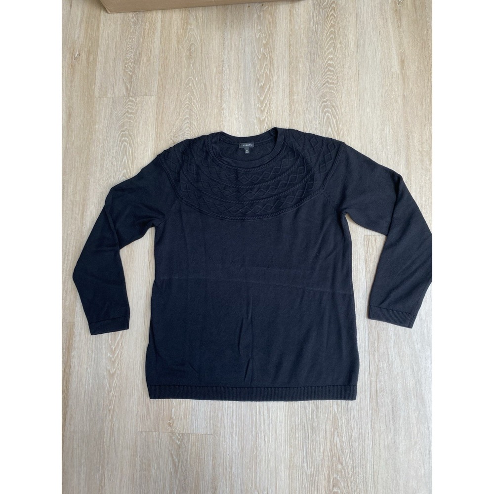 Talbots XL Cashmere Blend Black Cable Knit Yoke Sweater Crewneck